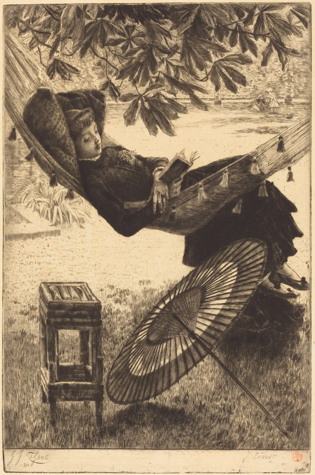 The Hammock (Le hamac), by James Jacques Joseph Tissot, ink, 1880