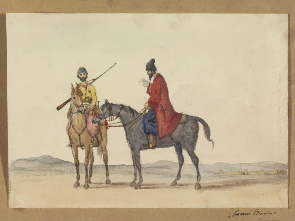 Two Persian Horsemen, by James Justinian Morier, watercolor, 1811