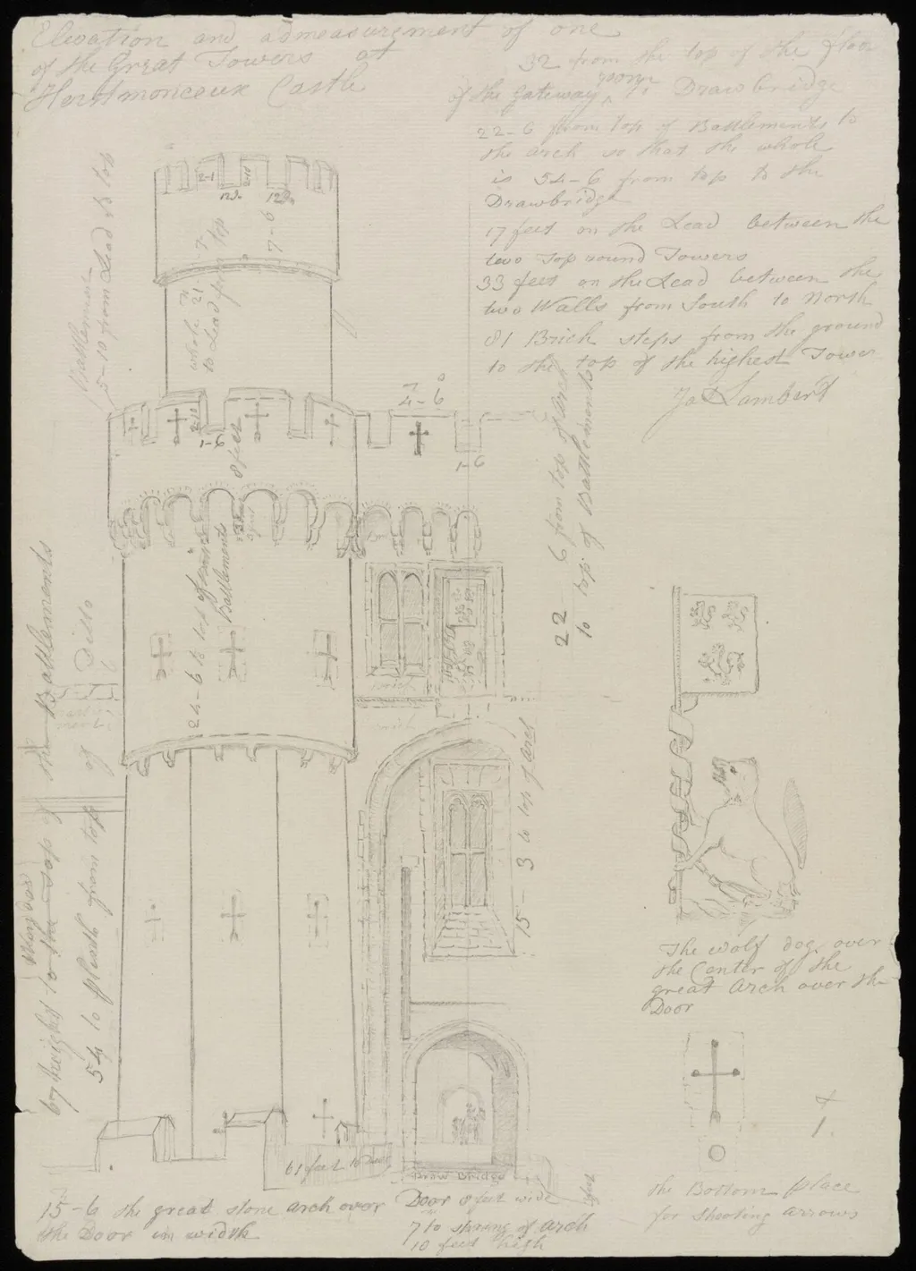 Elevation of one of the great towers., by James Lambert senior, 1776