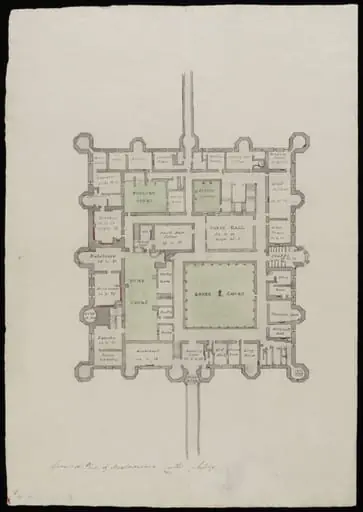 Ground plan, giving dimensions., by James Lambert senior