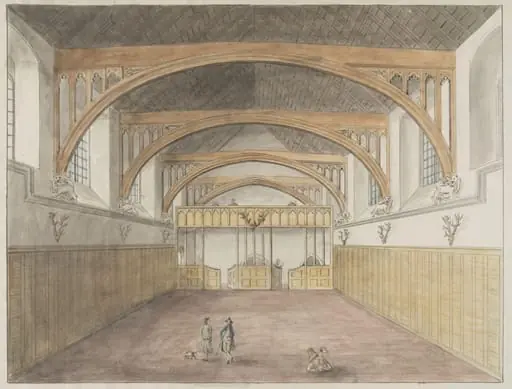 Interior of Hall, looking towards screen., by James Lambert senior