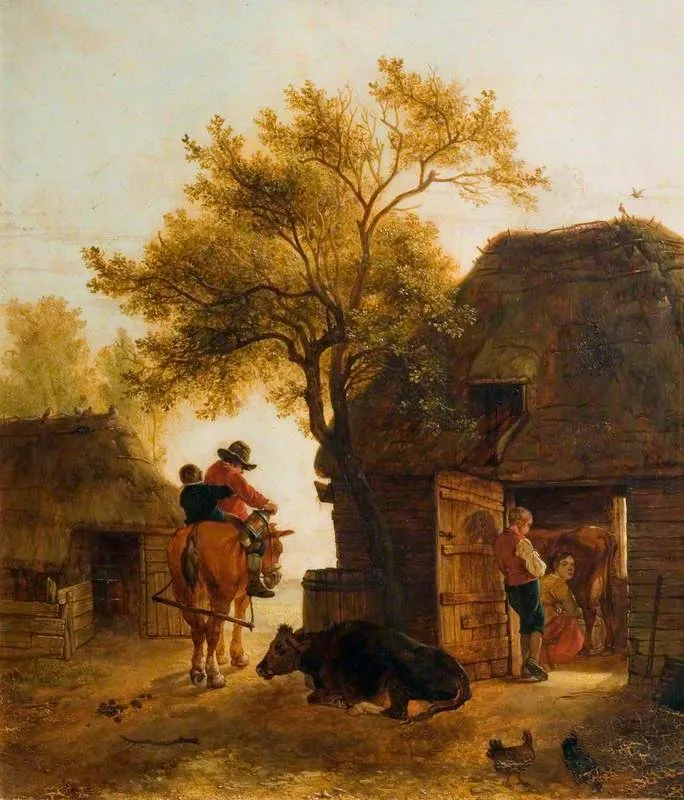 Farmyard: Evening, Milking Time, by James M. Burnet, oil, 1812