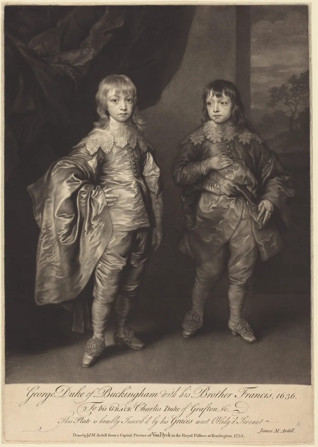 George Duke of Buckingham with his Brother Francis, by James MacArdell, ink, 1752