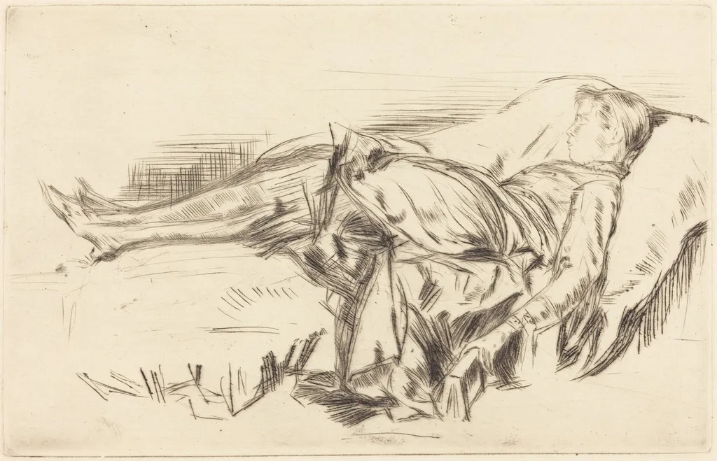 A Child on a Couch, No.2, by James McNeill Whistler, ink, 1874
