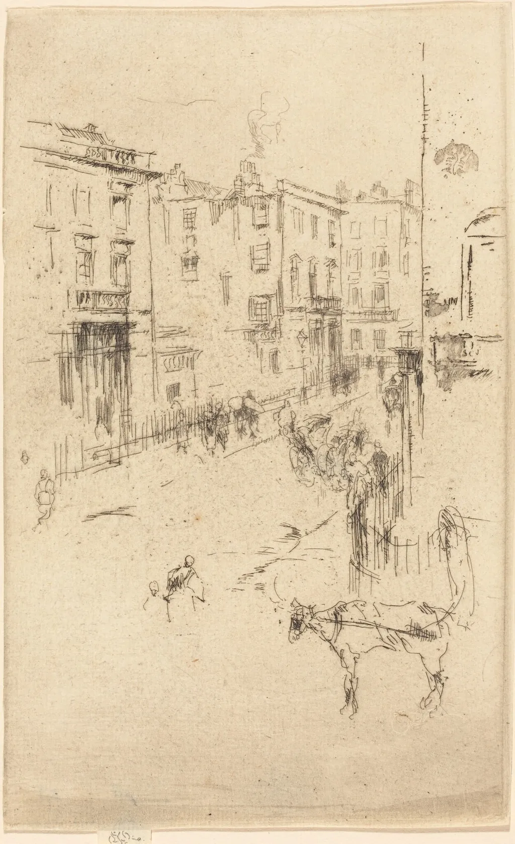 Alderney Street, by James McNeill Whistler, ink, 1880