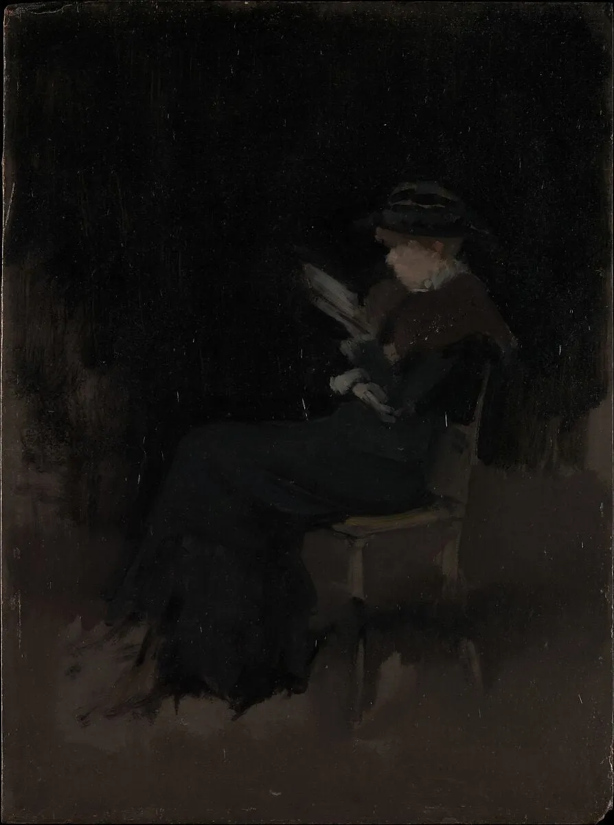 Arrangement in Black: Girl Reading, by James McNeill Whistler, oil, 1885