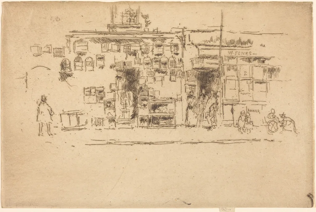 Bird-Cages Chelsea, by James McNeill Whistler, ink, 1887
