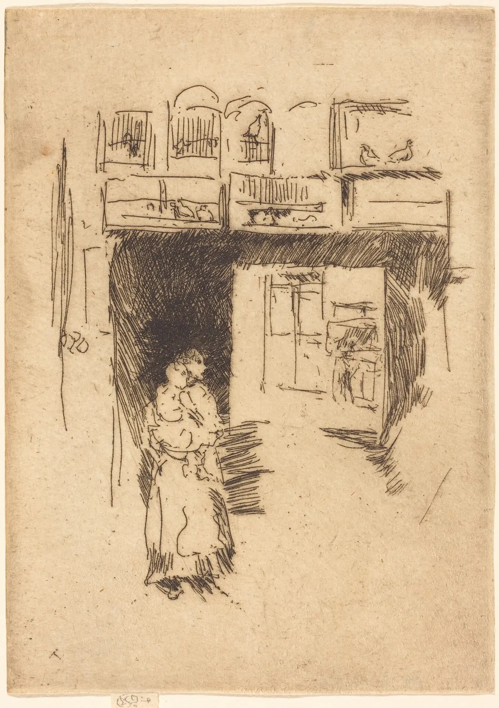 Bird-Cages, Drury Lane, by James McNeill Whistler, ink, 1887
