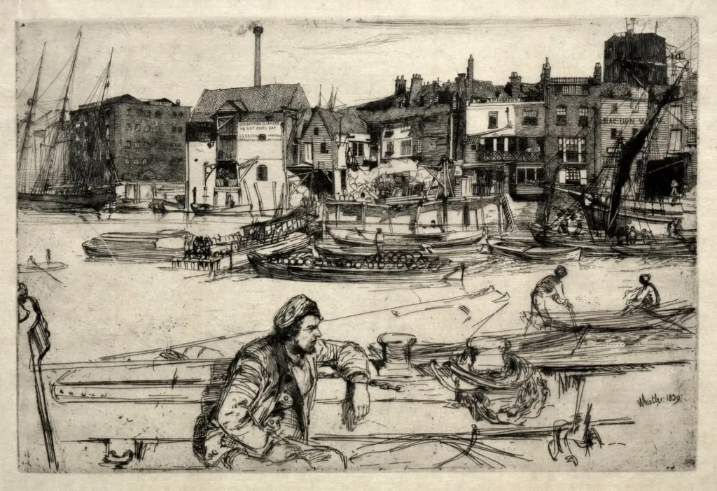 Black Lion Wharf, by James McNeill Whistler, 1859