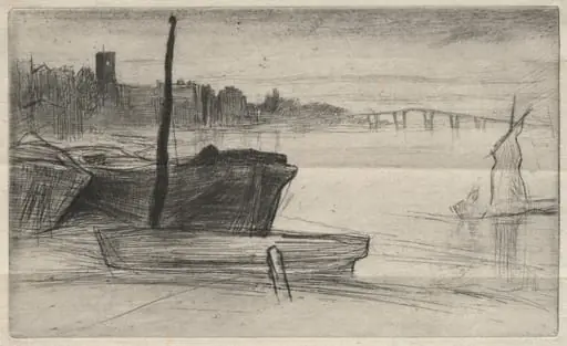 Chelsea Bridge and Church, by James McNeill Whistler