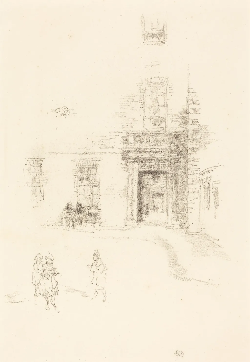 Courtyard, Chelsea Hospital, by James McNeill Whistler, ink, 1888