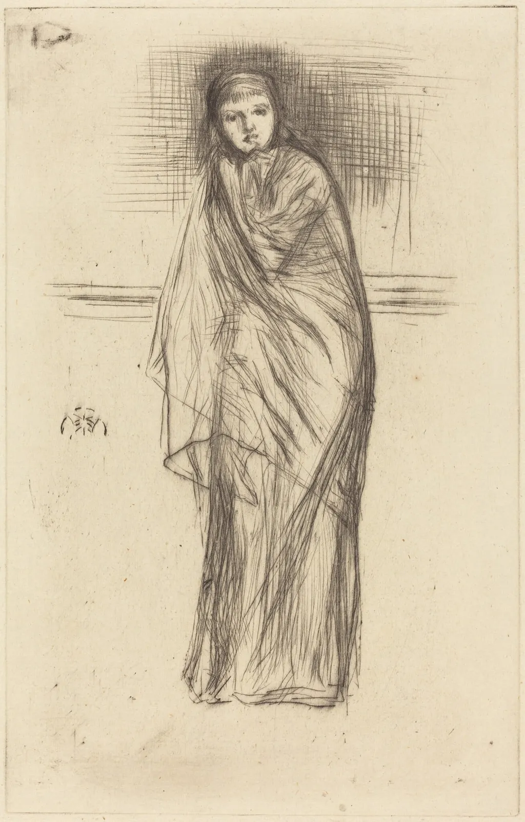 Draped Model, by James McNeill Whistler, ink, 1870