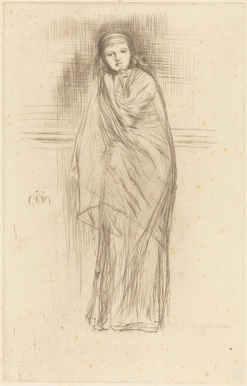 Draped Model, by James McNeill Whistler, ink, 1870