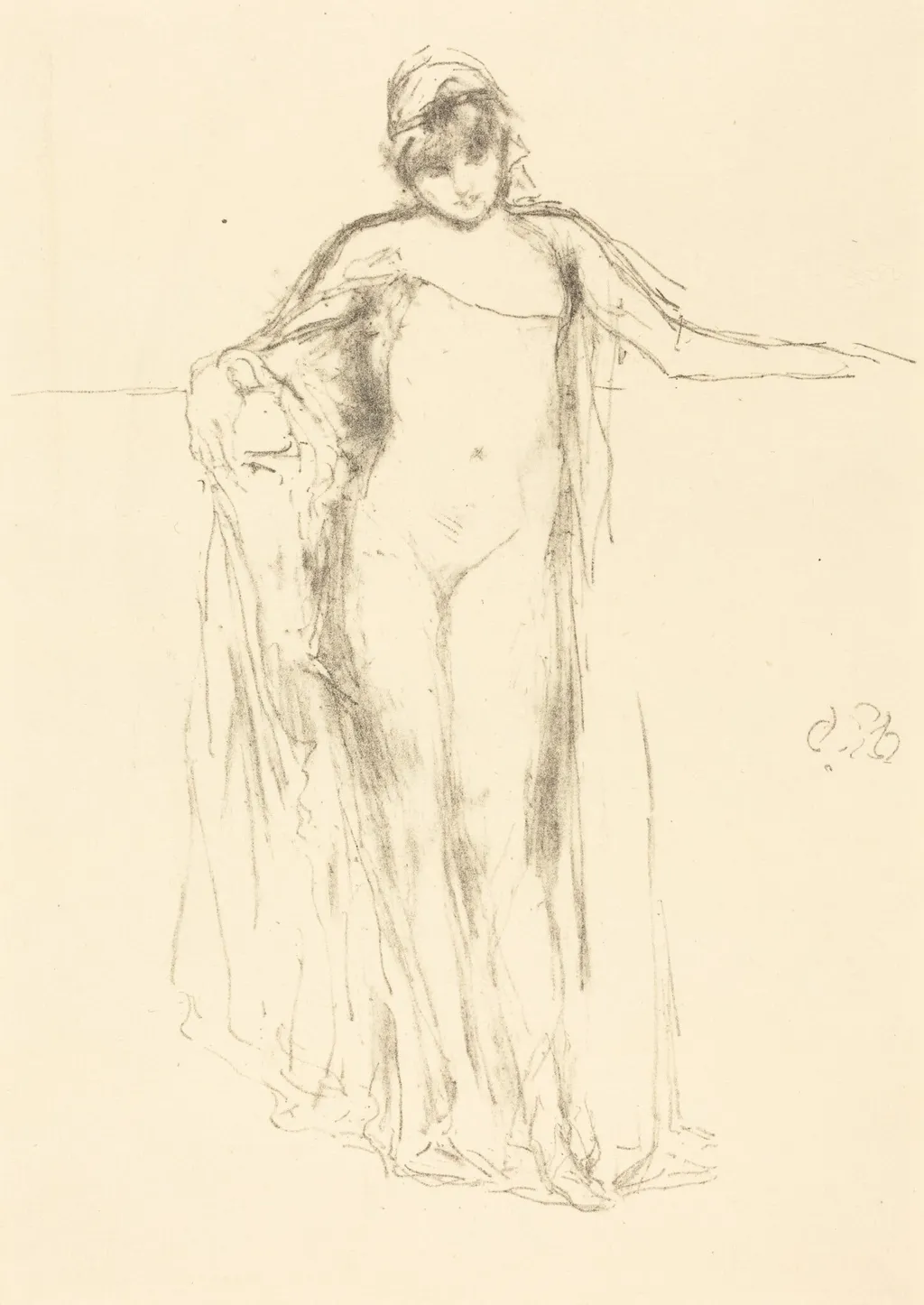 Draped Model, Standing, by James McNeill Whistler, ink, 1893