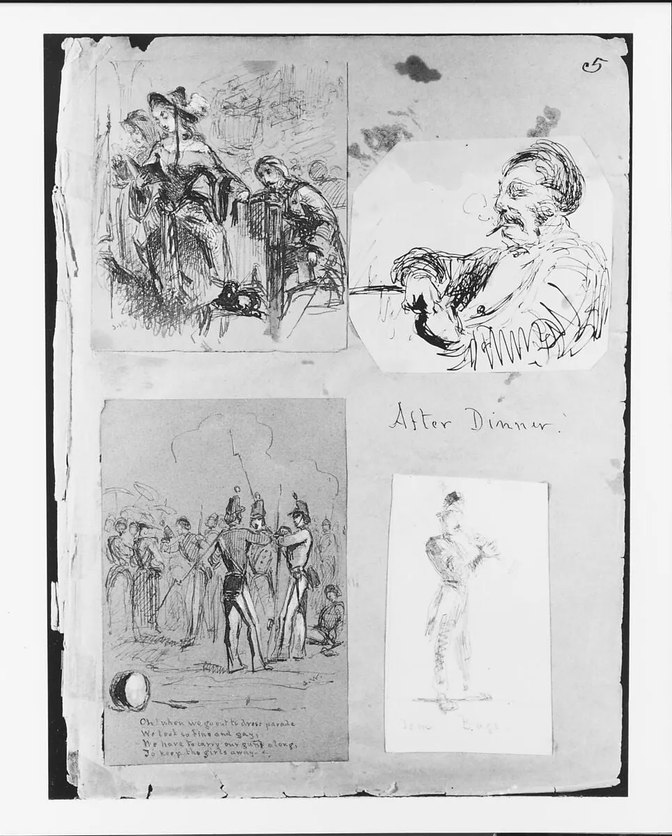 Dress Parade (from Sketchbook), by James McNeill Whistler, gouache, 1852