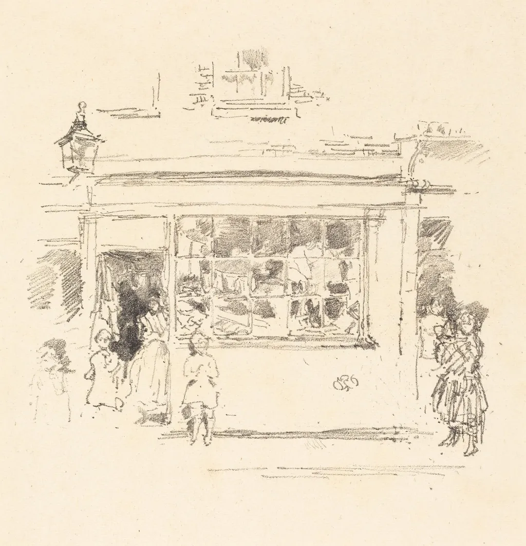 Drury Lane Rags, by James McNeill Whistler, ink, 1888