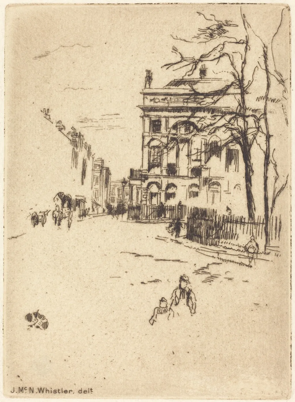 Fitzroy Square, by James McNeill Whistler, ink, 1880
