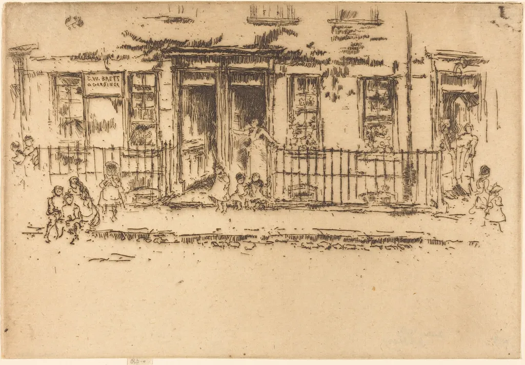 Justice Walk - Chelsea, by James McNeill Whistler, ink, 1887