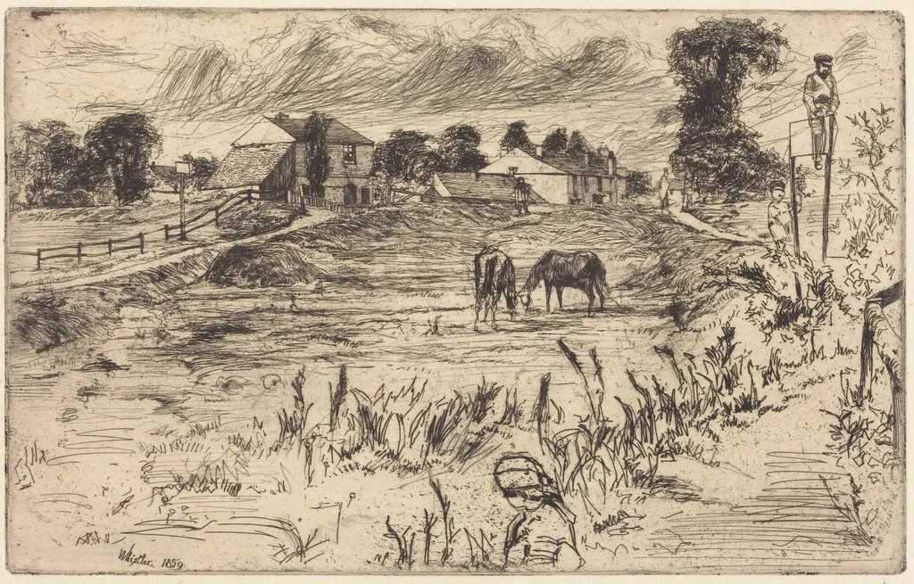 Landscape with Horses, by James McNeill Whistler, ink, 1859