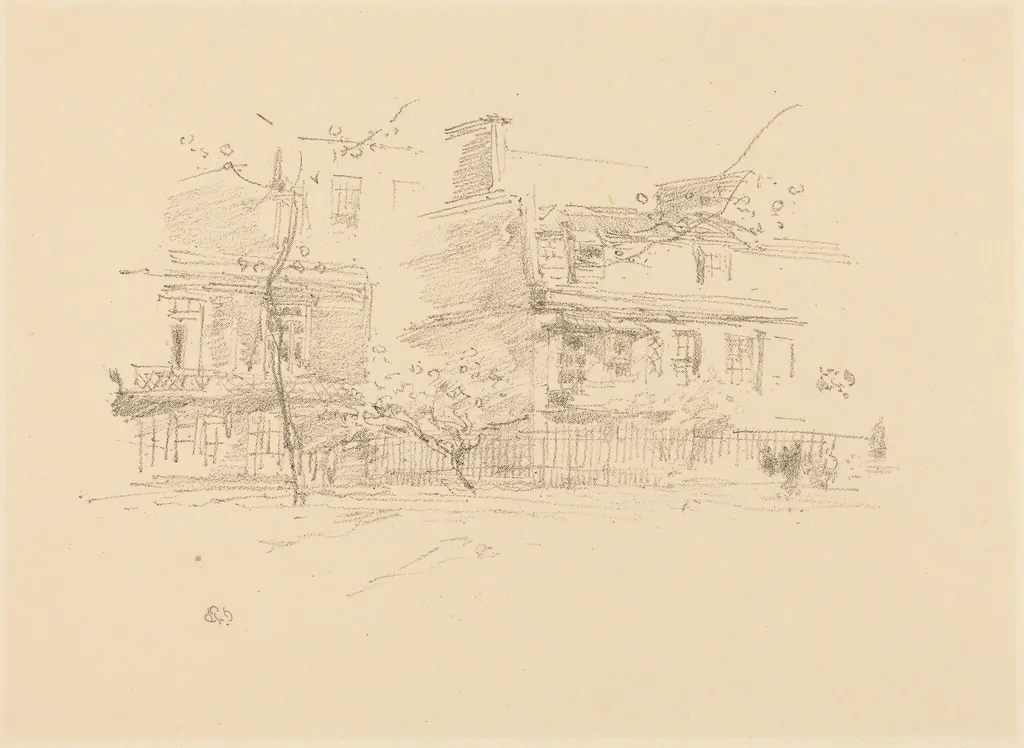 Lindsay Row, Chelsea, by James McNeill Whistler, ink, 1888