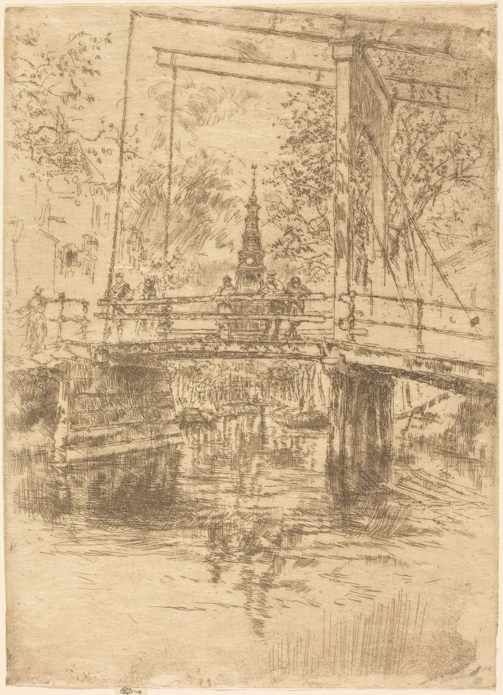 Little Drawbridge, Amsterdam, by James McNeill Whistler, ink, 1889