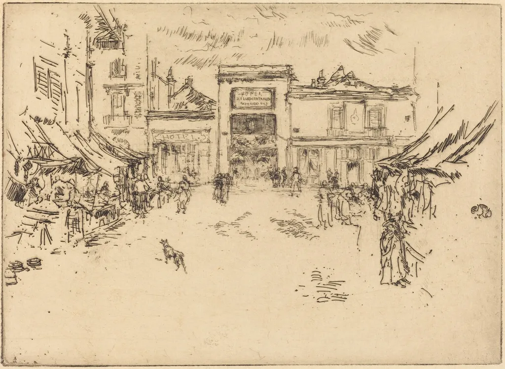 Little Market Place, Tours, by James McNeill Whistler, ink, 1888