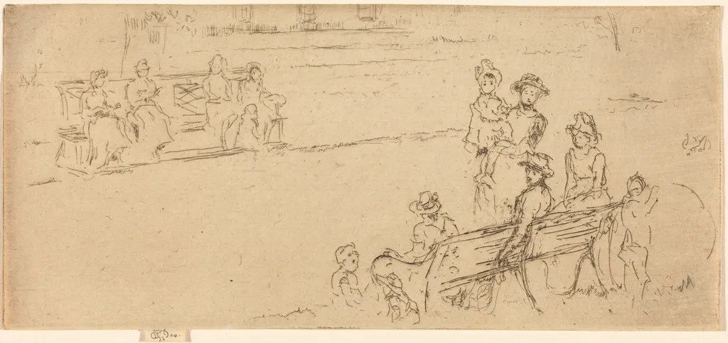 Long Seats, Gray's Inn, by James McNeill Whistler, ink, 1887