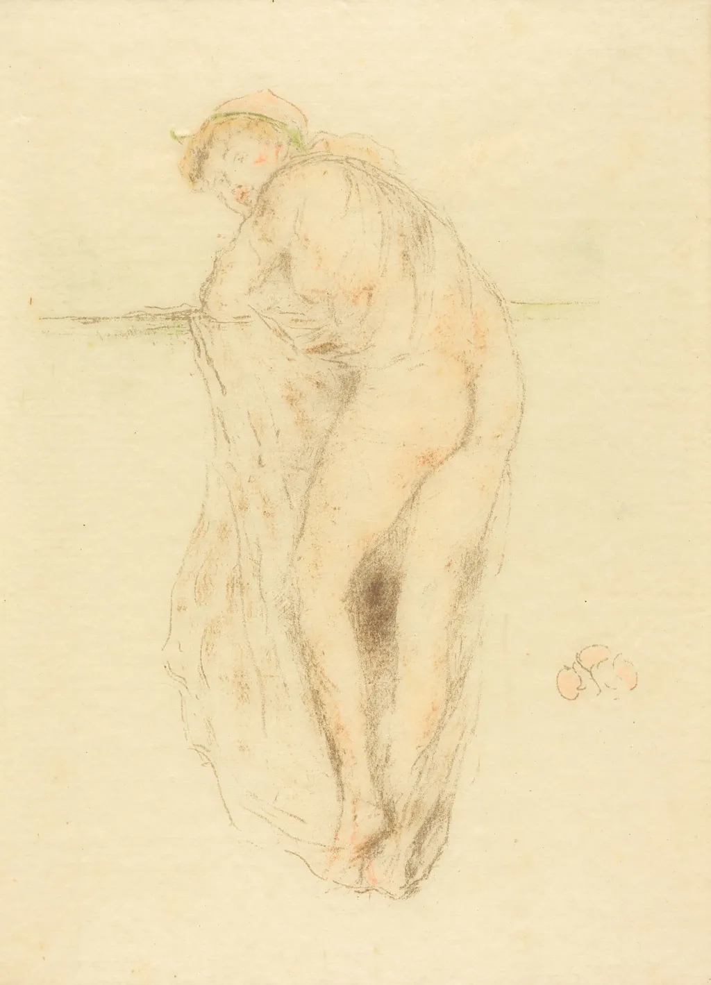 Nude Model, Back View, by James McNeill Whistler, ink, 1891