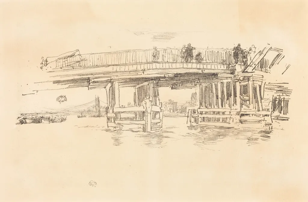 Old Battersea Bridge, by James McNeill Whistler, ink, 1883