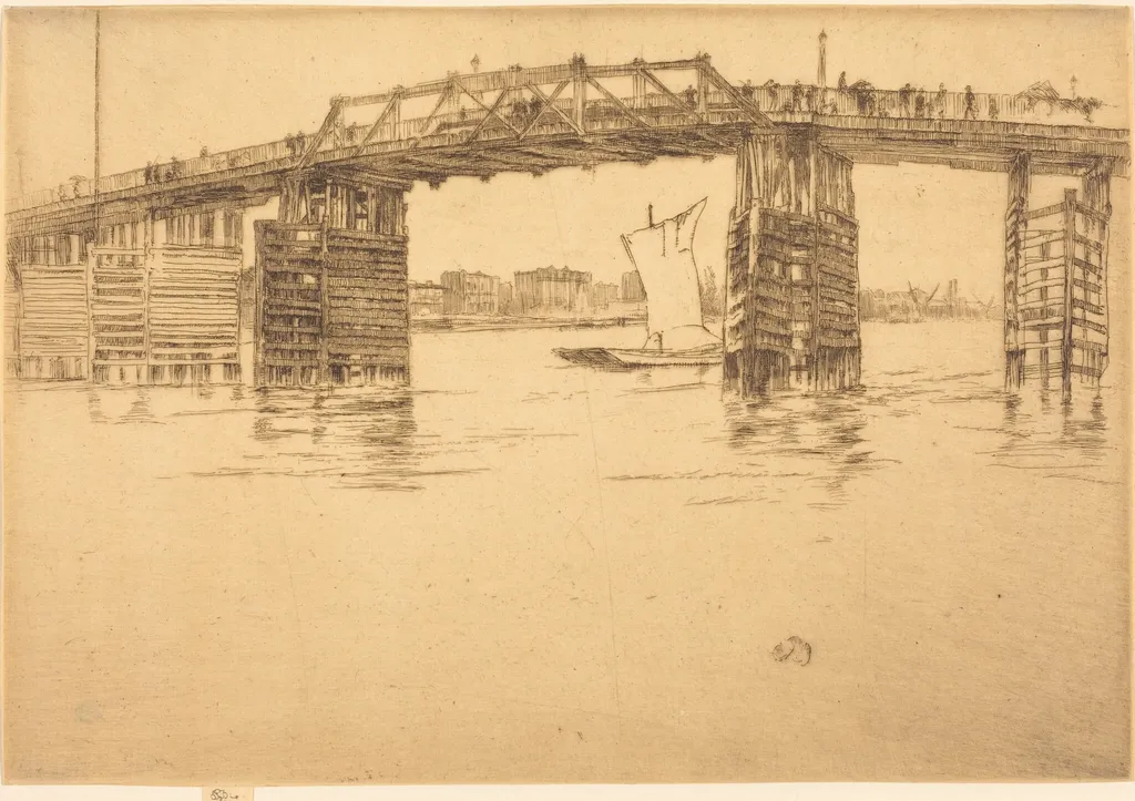 Old Battersea Bridge, by James McNeill Whistler, ink, 1879