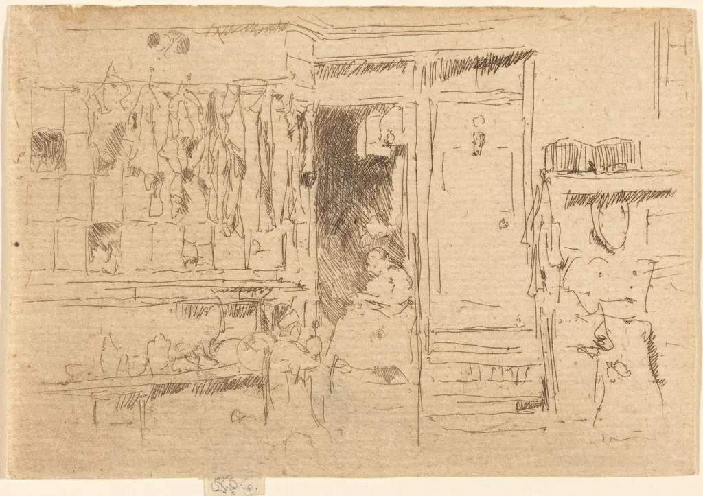 Old-Clothes Shop, No.I, by James McNeill Whistler, ink, 1885