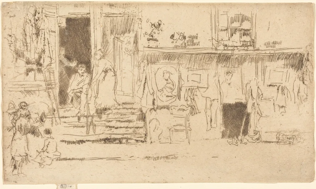 Old-Clothes Shop, No.II, by James McNeill Whistler, ink, 1885