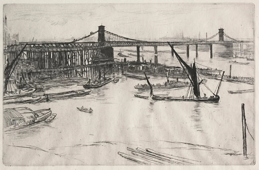 Old Hungerford Bridge, by James McNeill Whistler, 1861