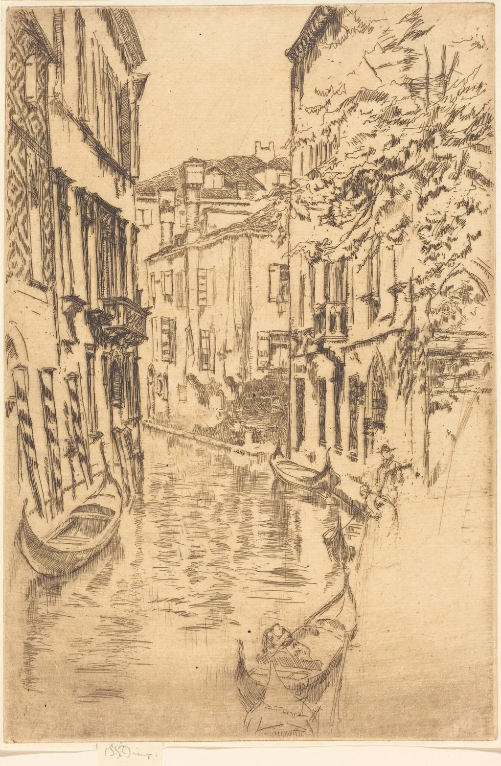 Quiet Canal, by James McNeill Whistler, ink, 1880