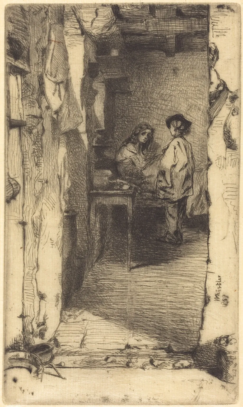 Rag Pickers, Quartier Mouffetard, Paris, by James McNeill Whistler, ink, 1858
