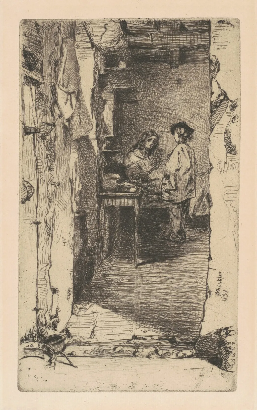 Rag Pickers, Quartier Mouffetard, Paris, by James McNeill Whistler, ink, 1858