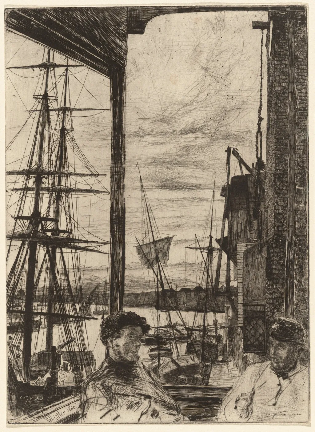 Rotherhithe, by James McNeill Whistler, ink, 1860