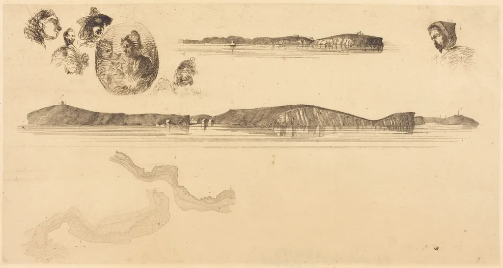 Sketches on the Coast Survey Plate, by James McNeill Whistler, ink, 1854