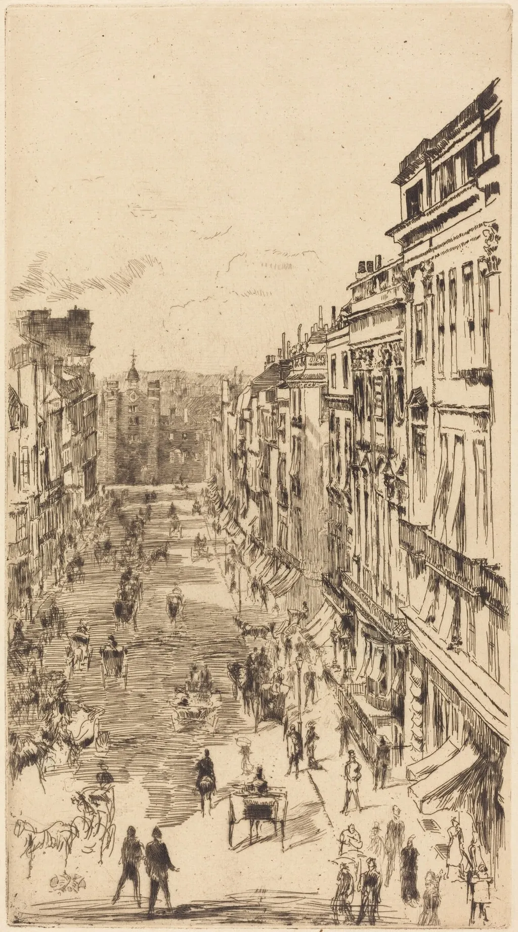 St James's Street, by James McNeill Whistler, ink, 1878