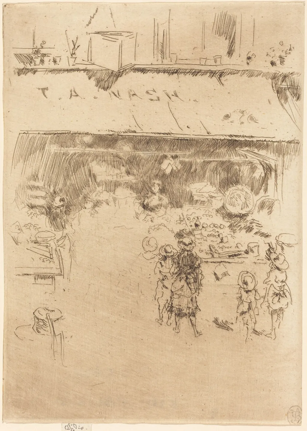 T.A. Nash's Fruit-Shop, by James McNeill Whistler, ink, 1886