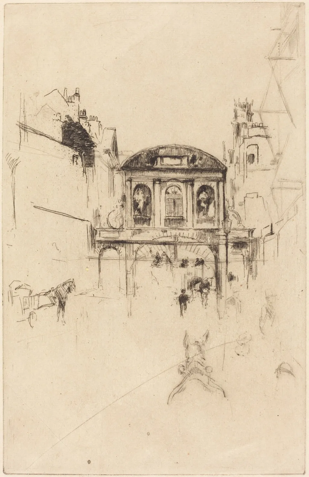 Temple Bar, by James McNeill Whistler, ink, 1877