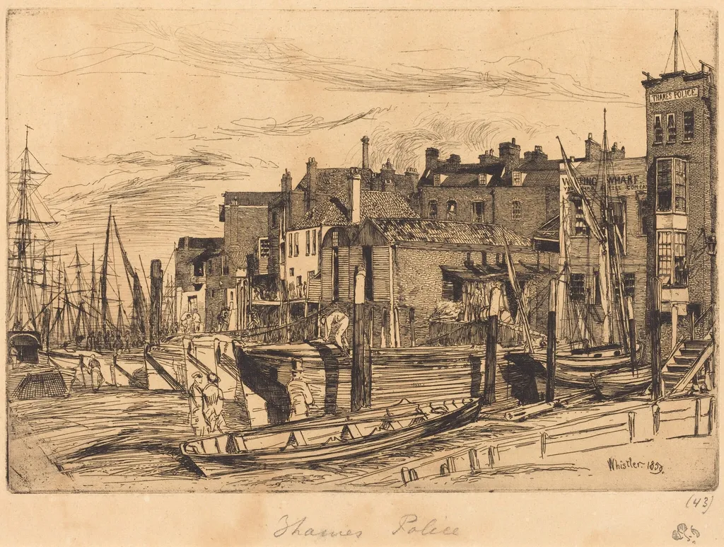 Thames Police, by James McNeill Whistler, ink, 1859