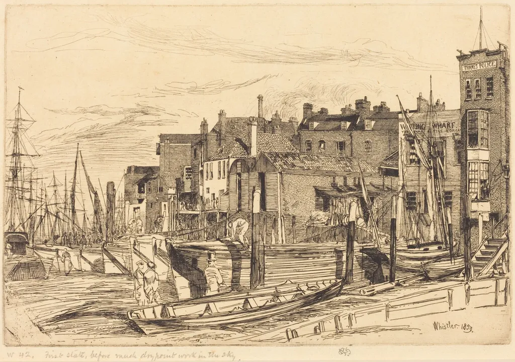 Thames Police, by James McNeill Whistler, ink, 1859