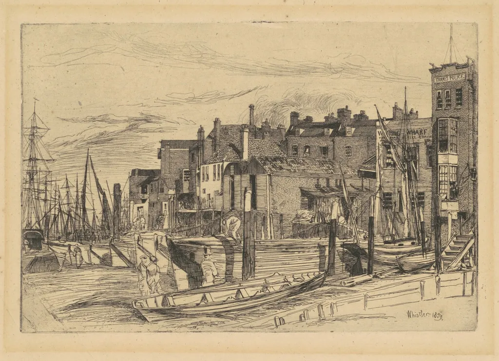 Thames Police, by James McNeill Whistler, ink, 1859