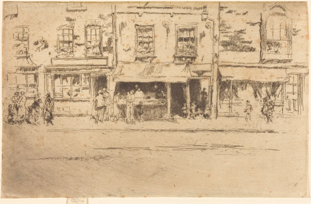 The Fish-Shop, Busy Chelsea, by James McNeill Whistler, ink, 1887