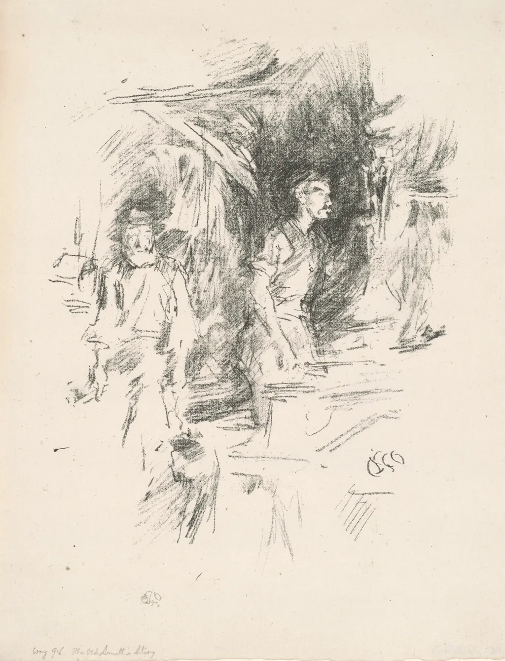 The Old Smith's Story, by James McNeill Whistler, ink, 1895