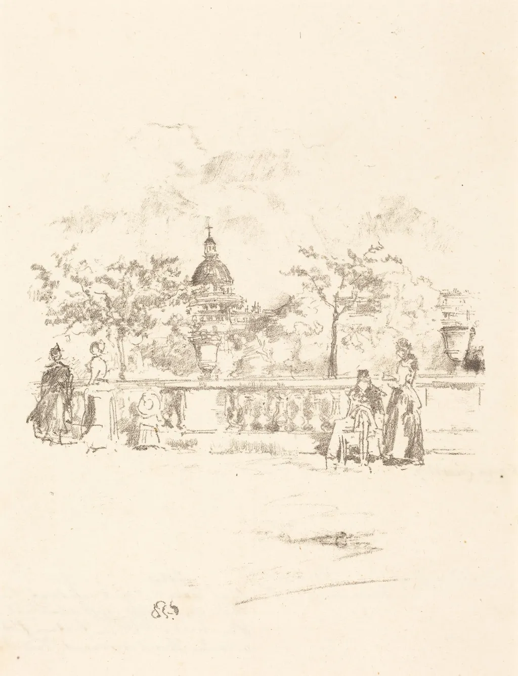 The Pantheon, from the Terrace of the Luxembourg Gardens, by James McNeill Whistler, ink, 1893