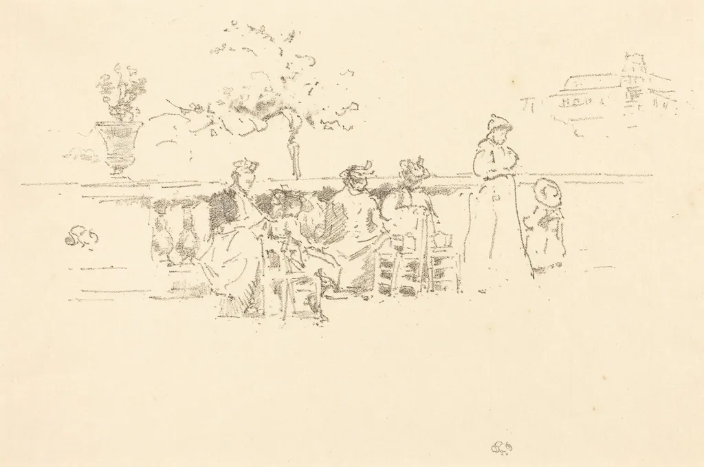 The Terrace, Luxembourg, by James McNeill Whistler, ink, 1894