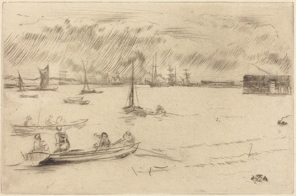 The Thames Towards Erith, by James McNeill Whistler, ink, 1877