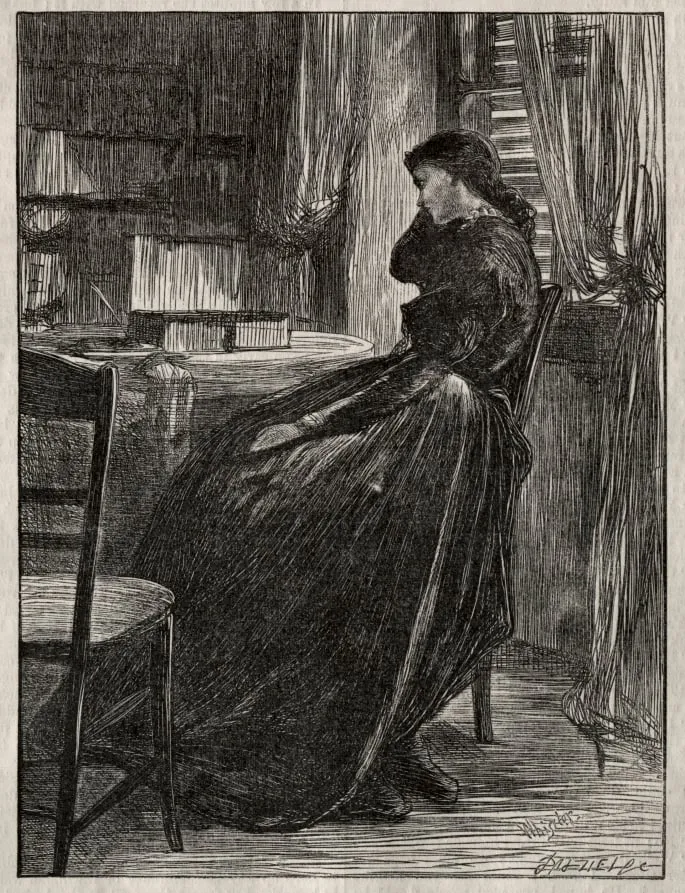 The Trial Sermon, Joanna Douglas at Her Desk, by James McNeill Whistler, 1862